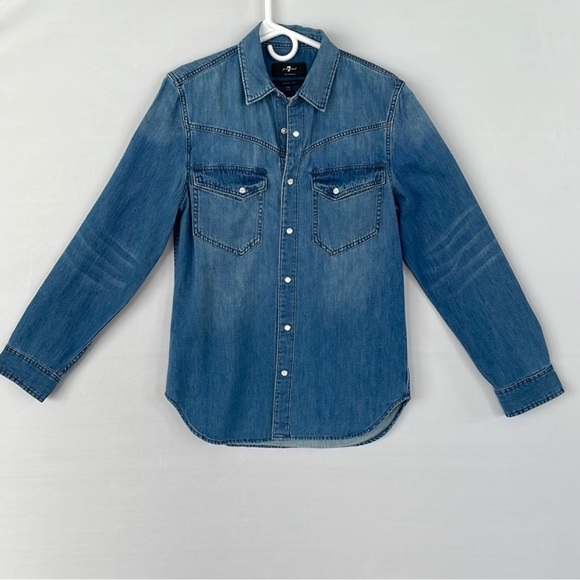 7 For all Mankind Mens Denim Snap Shirt - Picture 13 of 16
